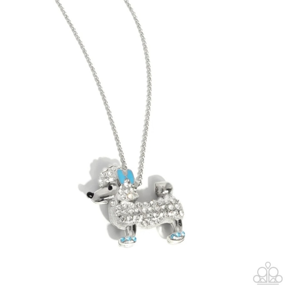 Paparazzi Sparkling Silver Dog Pendant with Blue Accents